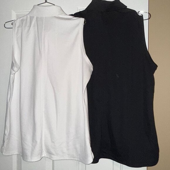 TWO Nike Women's Tour Performance Dri-Fit Sleeveless Golf Shirts, Black & White - Picture 3 of 9